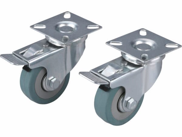 Swivel Castors with Brake and Grey Rubber Wheels