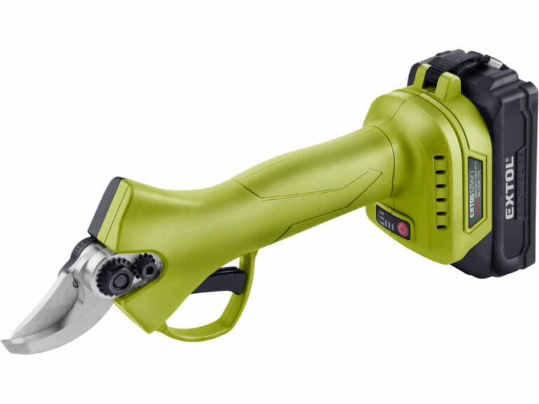 Cordless secateurs with 20V Li-ion, 2Ah battery, brushless motor, black pack & silver blades.