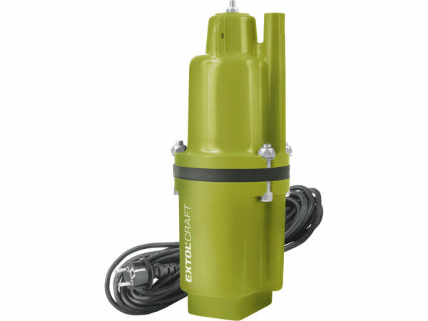 Green submersible diaphragm pump, "EXTOL CRAFT", 300W, 1400 L/hr capacity, 20m reach, with black coiled cable.