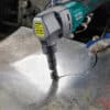 Someone uses the SHARE20V brushless cordless sheet metal shears with a 2Ah battery to cut metal.