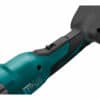 Close-up of green and black cordless SHARE20V sheet metal shears with visible on/off switch and vented casing.