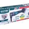 Box of Extol Industrial 20V cordless sheet metal cutters with a brushless motor and 2Ah lithium-ion battery from the SHARE20V series.