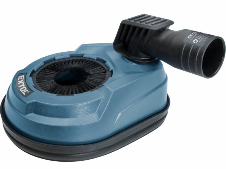 Blue/black suction dust collector for power tools with a 68mm drill capacity, round brush opening, and top hose connector.