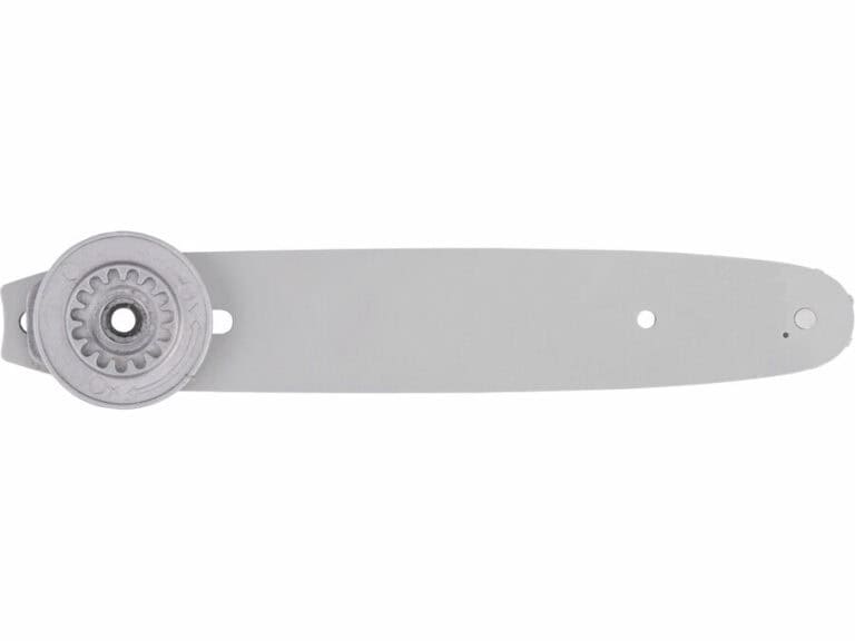 Silver spare bar with a flat blade on one end and a circular, gear-like mechanism with a central hole on the other.
