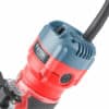 Close-up of a 510W red and blue bending milling machine with cord, focusing on top section and vents.