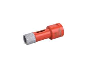 Couronne diamantée cylindrique avec pointe abrasive rouge de 16 mm et filetage M14.