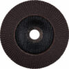 The O150mm P100 corundum disc has abrasive flaps around a central hole, ideal for grinding and finishing metal surfaces.