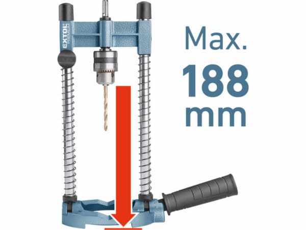 1-10 mm mandren, 9 mm şaft, yan sap ve 188 mm'ye kadar derinlik ölçere sahip çok amaçlı matkap standı.