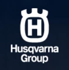 Husqvarna Group logosu: koyu bir arka planda şirket adının üzerinde stilize edilmiş "H" amblemi.