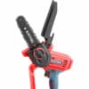 Red & black Extol handheld chainsaw with protective guard and ergonomic handle.