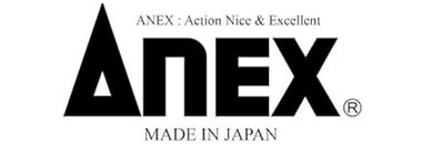 ANEX logo with "Action Nice & Excellent" tagline and "MADE IN JAPAN" below, black text on white background.