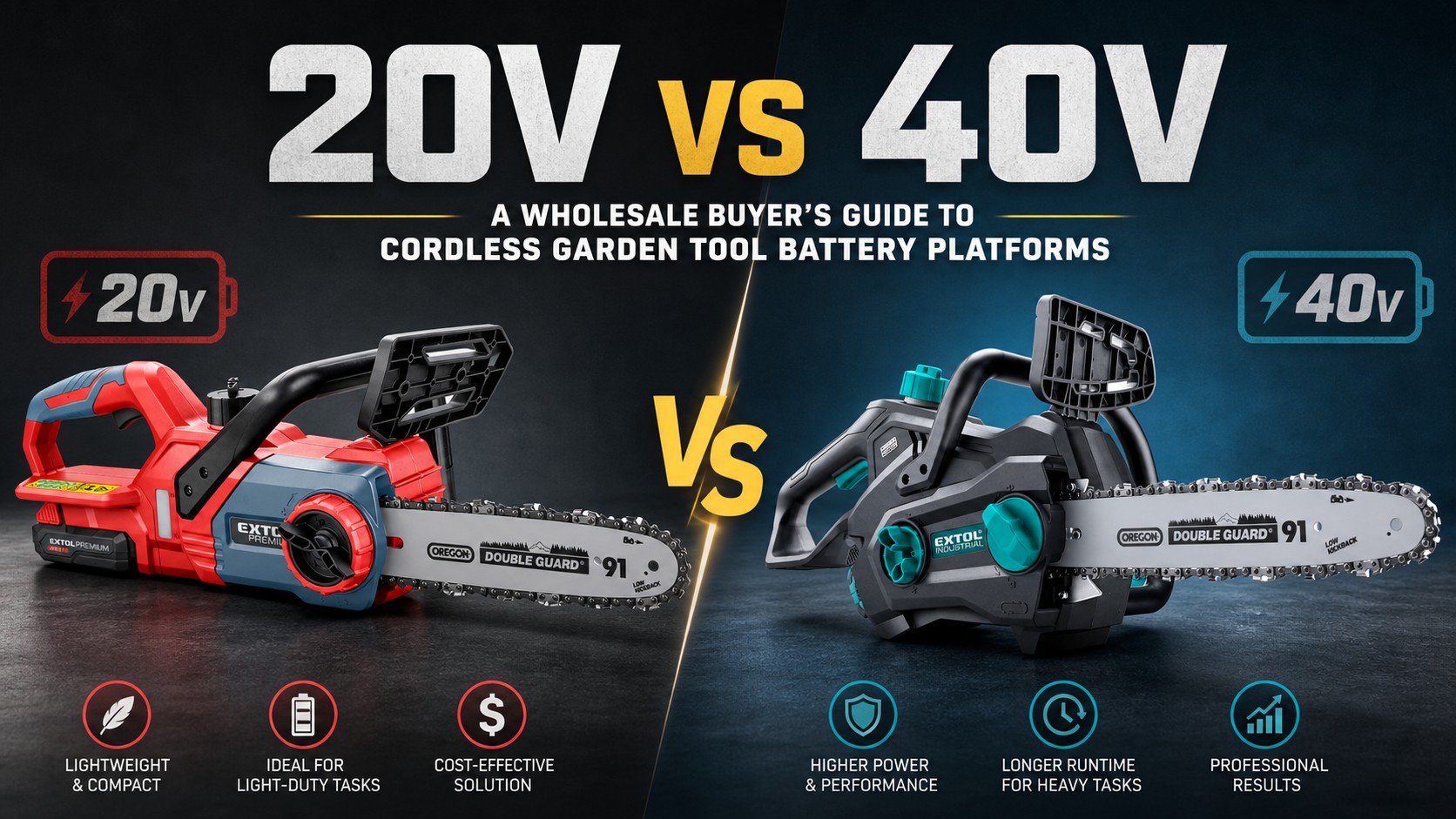 20V vs 40V cordless garden tool battery platforms comparison for wholesale buyers