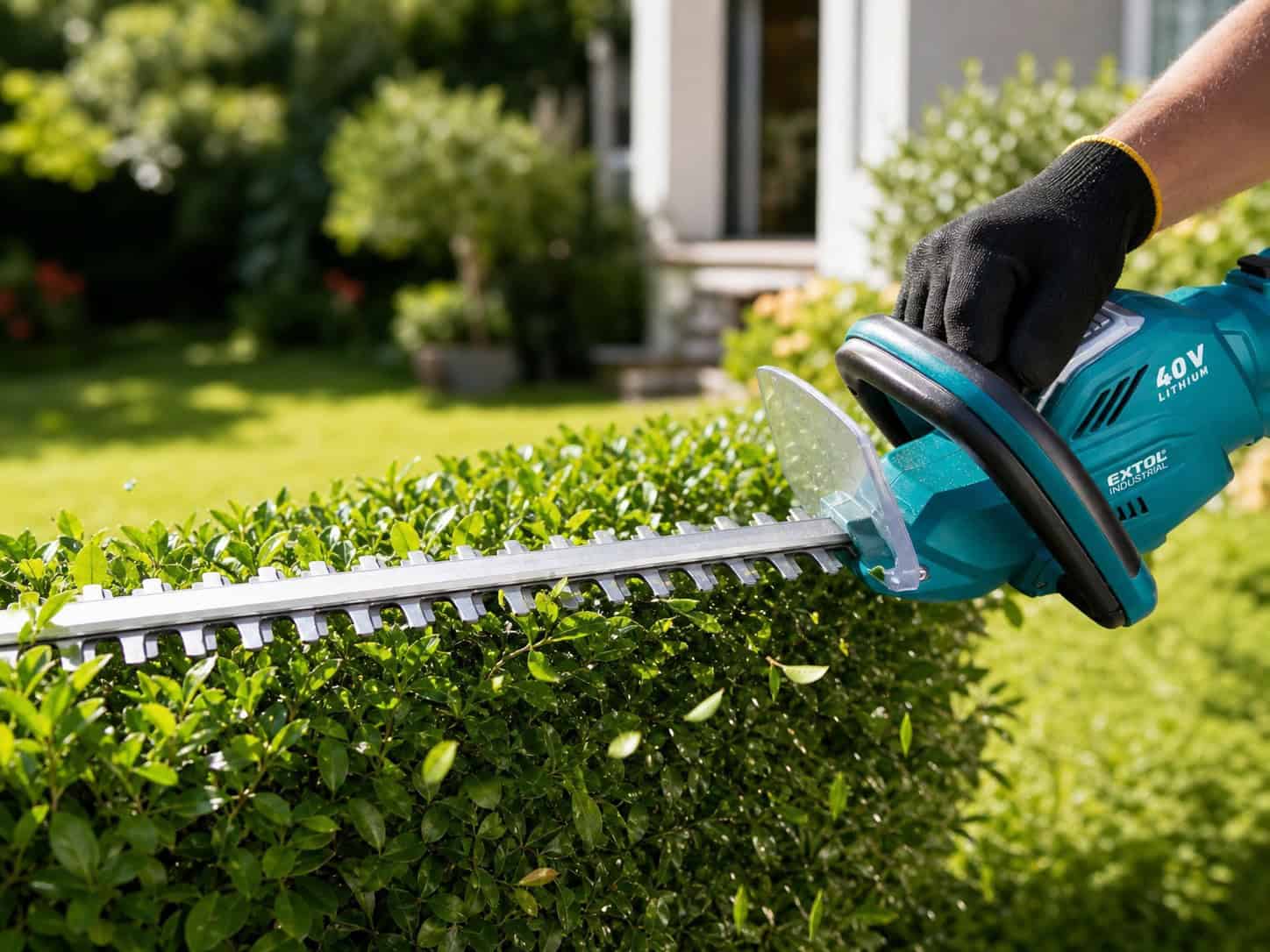 Cordless hedge trimmer in use, 20V vs 40V comparison