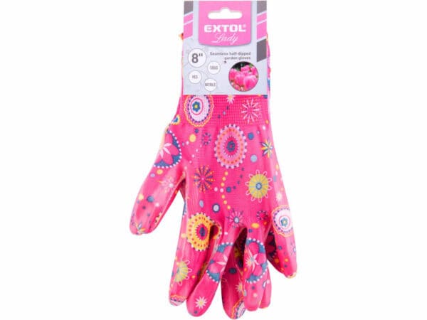 Pink Garden Polyester Gloves, Nitrile-Coated, Size 8