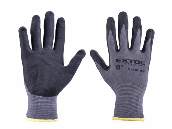 Seamless Nylon Gloves, Microporous Nitrile-Coated Palm and Fingers, Size 8