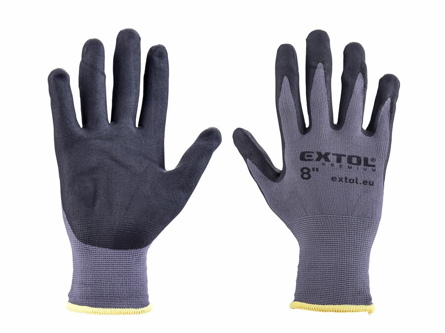 Seamless Nylon Gloves, Microporous Nitrile-Coated Palm and Fingers, Size 8