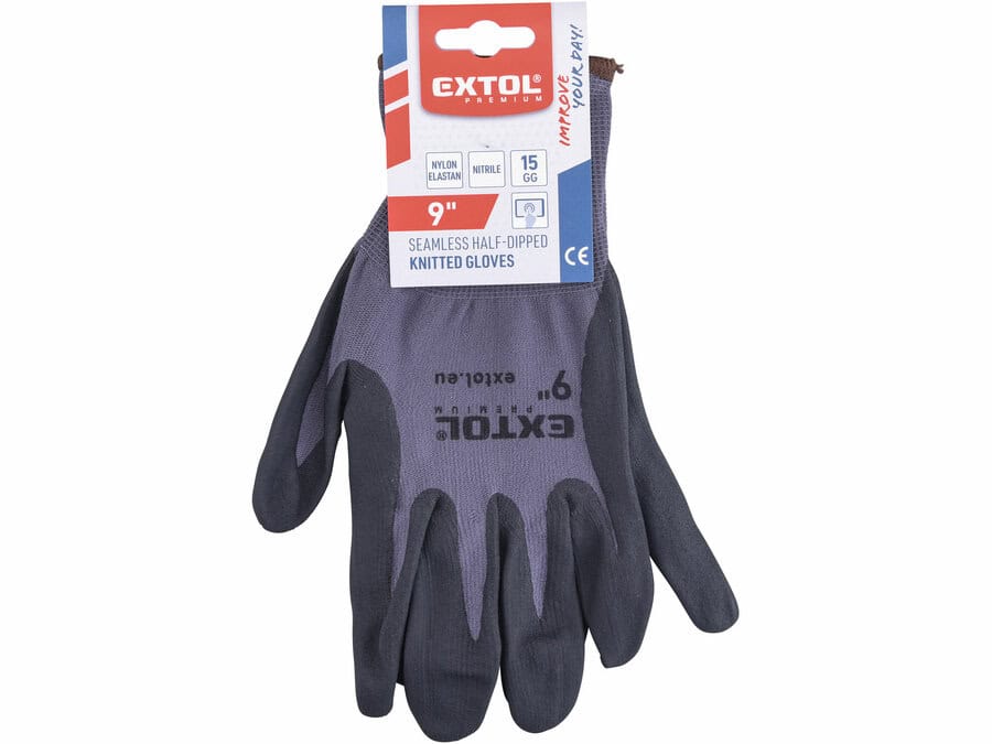 Seamless Nylon Gloves, Microporous Nitrile-Coated Palm and Fingers, Size 9