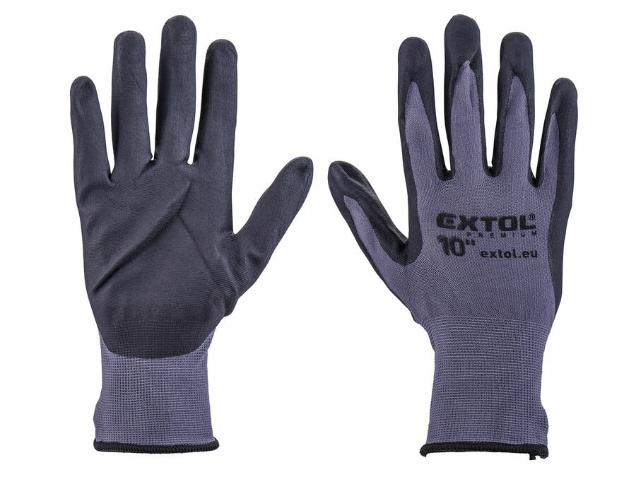 Seamless Nylon Gloves, Microporous Nitrile-Coated Palm and Fingers, Size 10