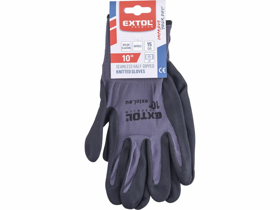 Seamless Nylon Gloves, Microporous Nitrile-Coated Palm and Fingers, Size 10
